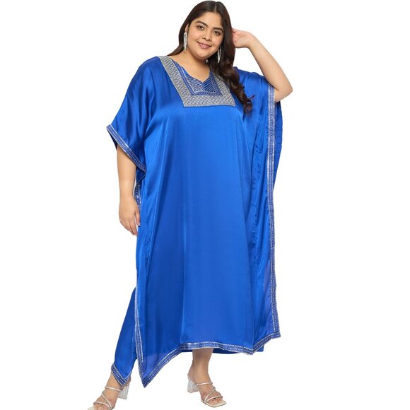 Gypsie Blu Satin Sequences Caftan Maxi Dress Kimono Sleeve Dresses for Birthday - Picture 4 of 8